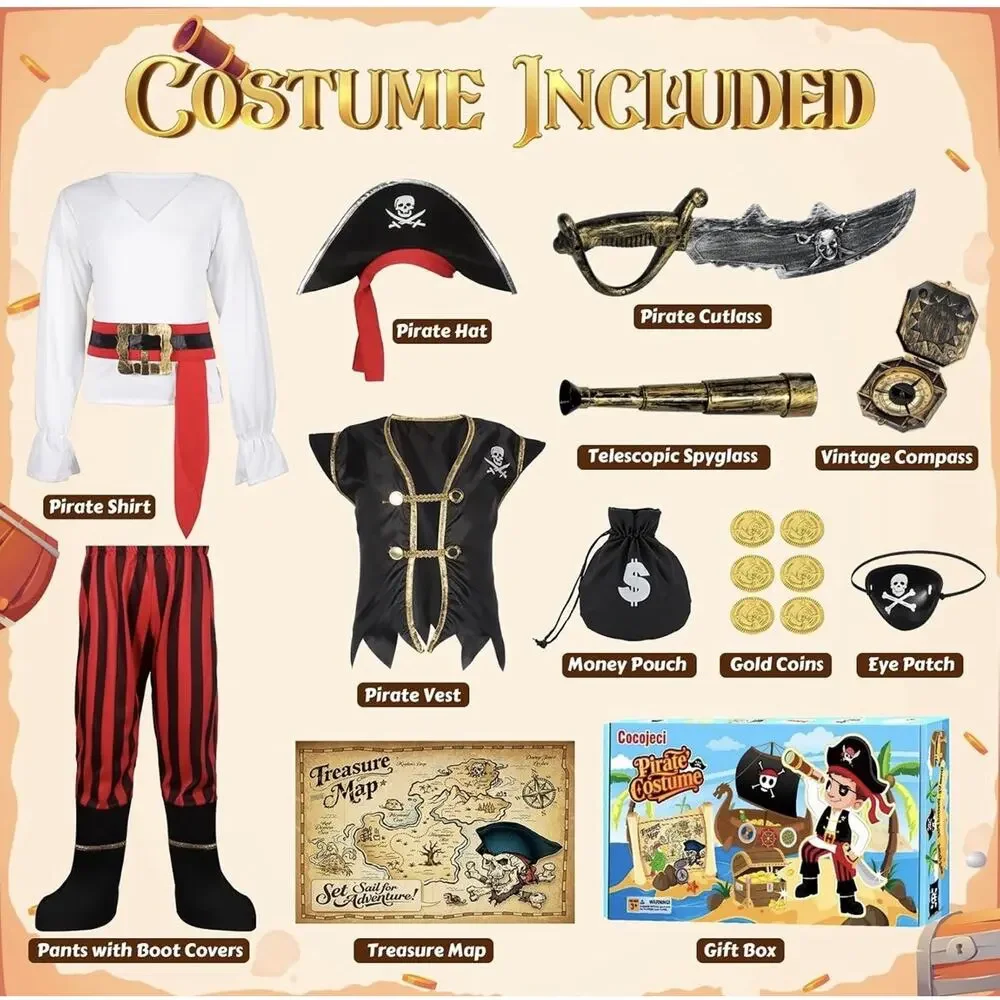 Cocojeci Pirate Halloween Costume,Halloween Boys M 8-10 Years,